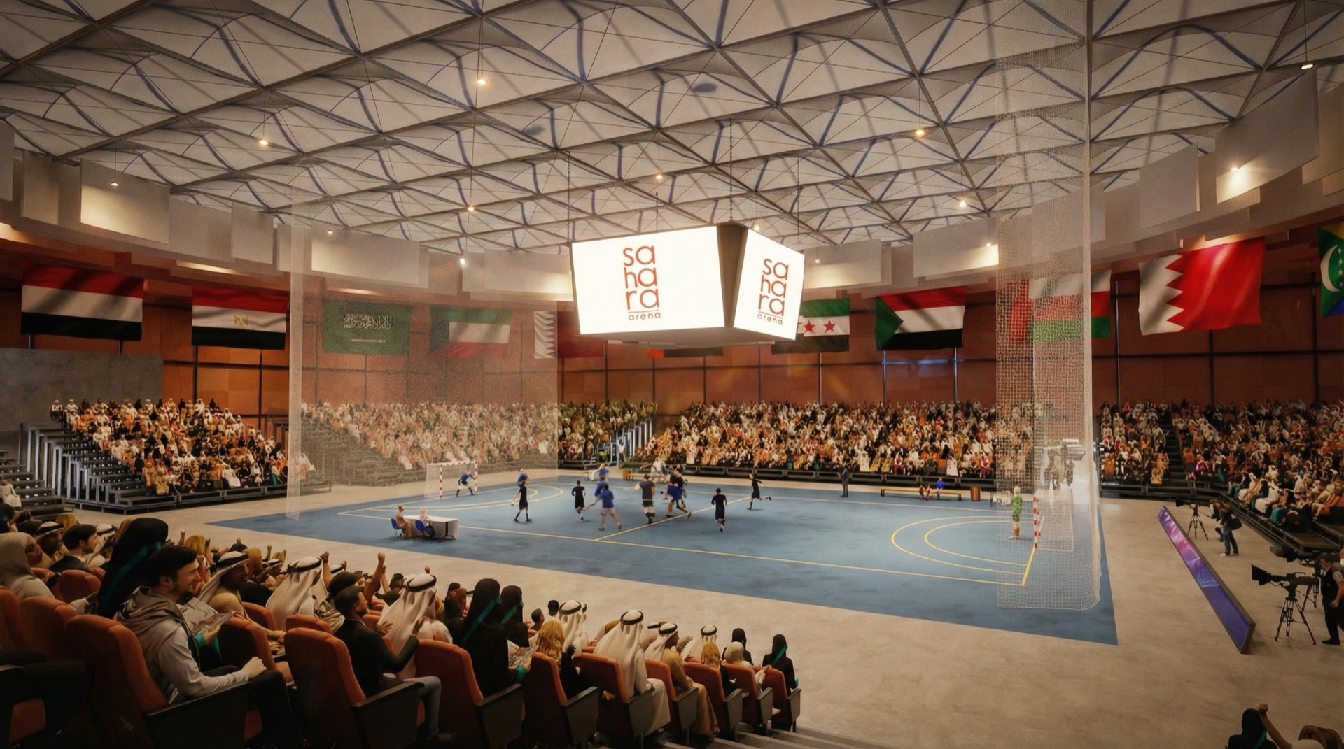 International flags above the competition court